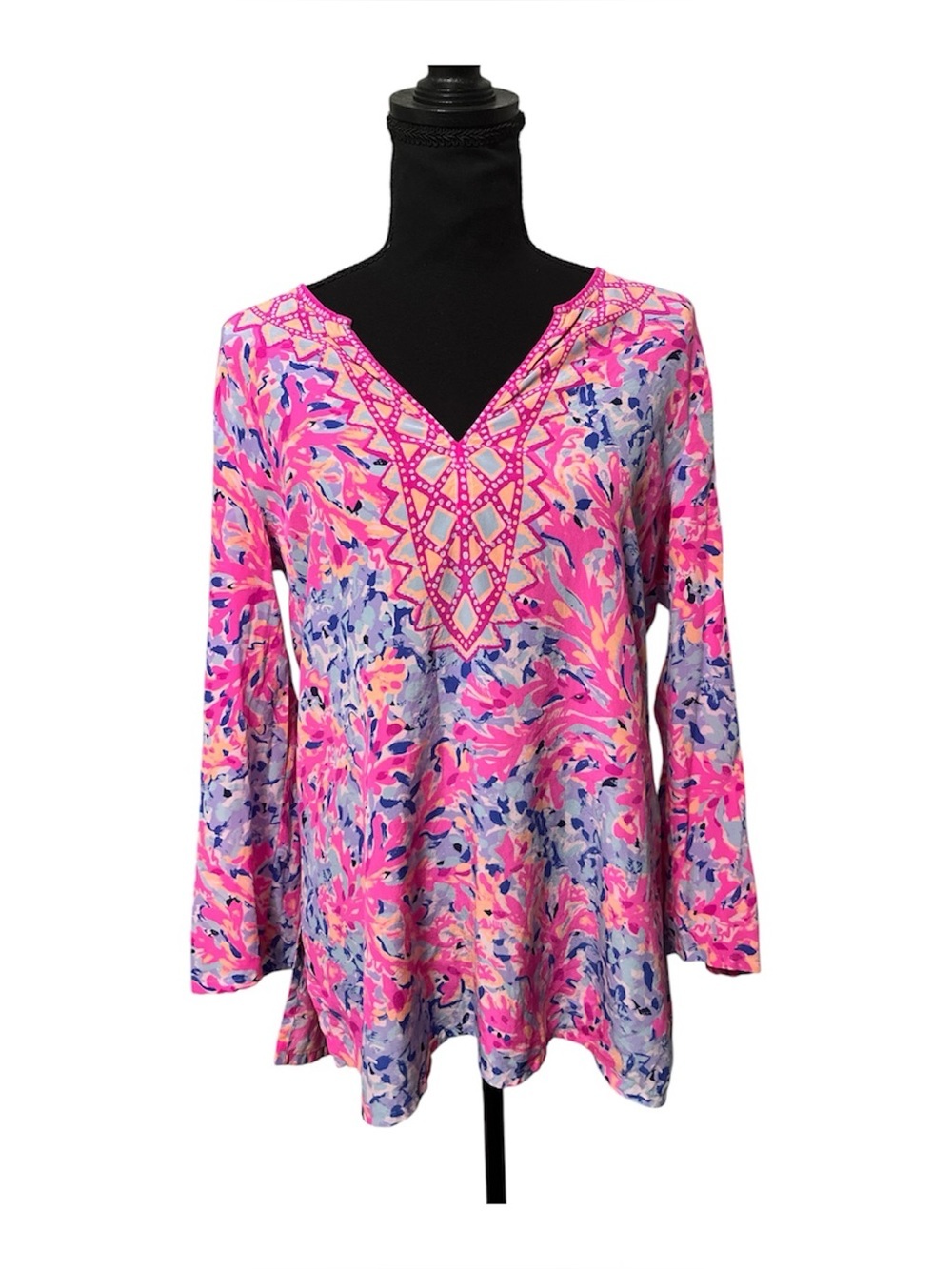 Lilly Pulitzer 100% Silk Tunic Top Small Pink Blue Resort Beach Preppy Coverup
